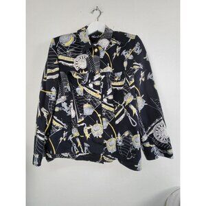 Basler Womens Vintage Patterned Lined Casual Button Front Jacket Black Size 46